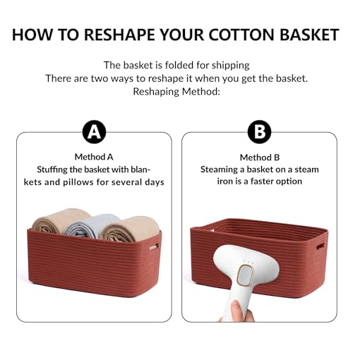 Large Storage Baskets for Shelves (2pcs-L17×W13×H7.5" / Oxide Red)