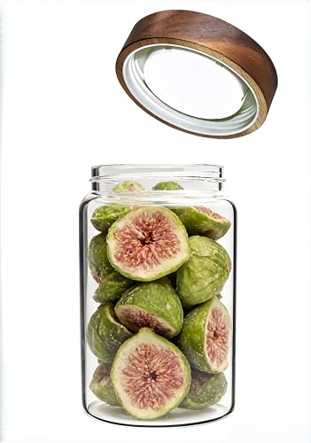 30oz Glass Coffee Jars with Airtight Wood Screw Lid Herb Spice Jar Round Storage Canister with Wooden Lid Clear Glass Food Jar for Pantry Sugar Tea Coffee Bean Spice Nuts Cookies Bath Salts (900ml/30oz-1 pack)