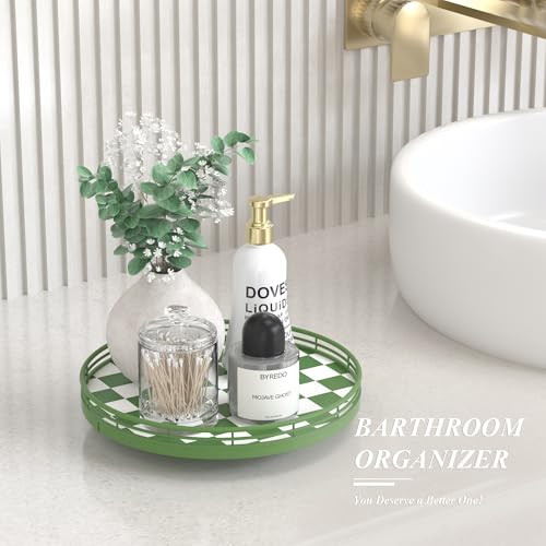Green and White Checkerboard Lazy Susan with Rubberwood Base and Metal Rail (Green & White / 10 inches)