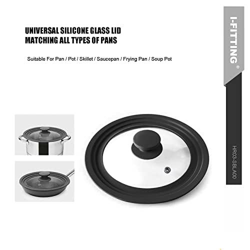 Vented Tempered Glass Universal Cookware Lid Black1Pack (6.5", 7", 8” / Black)
