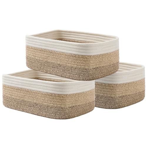 Small Woven Storage Basket for Organizing (Gradient Brown / 13.5"L x 9.5"W x 5"H)