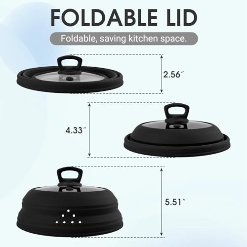 Microwave Splatter Cover Glass 10.5 Inch Microwave Cover for Food with Handle Collapsible Silicone Microwave Cover with Steam Vent for Pot Plate Bowl (10.5 inch / Black)