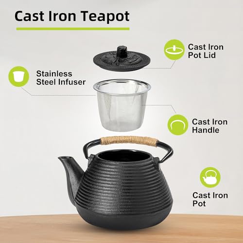 Japanese Tetsubin Tea Kettle Cast Iron Teapot with Stainless Steel Infuser 30 oz (Pagoda 30 oz / 900 ml)