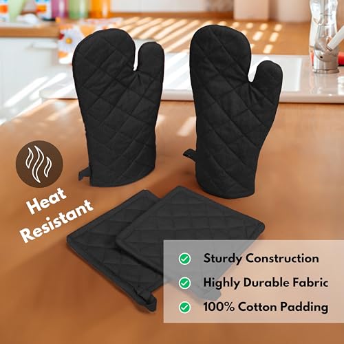 Pot Holders and Oven Mitts Sets for Kitchen Heat Resistant (Black)