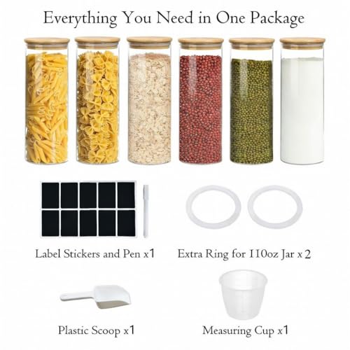 Glass Storage Containers with Airtight Bamboo Lids (6Pack(43oz))