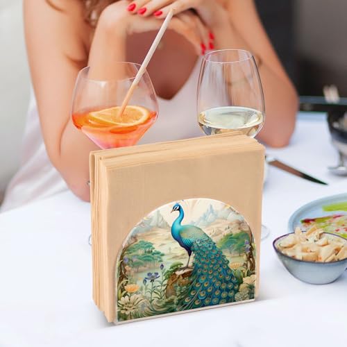 Peacock Garden Napkin Holder for Table Paper Napkins Holder Acrylic Tissue Dispenser Kitchen Dining Room Bathroom Party Car Decor (NH077 / 4.1x4.9x1.97in)