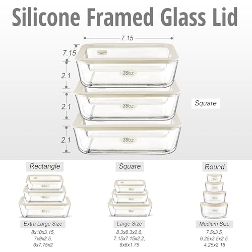 Glass Food Container Set with Glass Lid (White Sand-SQ-3p)