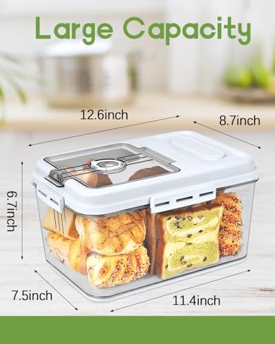 Large Bread Box for Kitchen Countertop 11.4 x 7.5 x 6.7 Inch Airtight Bread Storage Container Time Recording Bread Keeper with Lid for Toast (White)