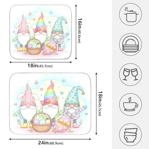 Colorful Easter Cute Gnomes Dish Drying Mat for Kitchen Counter Absorbent Microfiber Small Drying Pad Dish Mats for Kitchen Countertops 16 x 18 Inch (18" x 16")