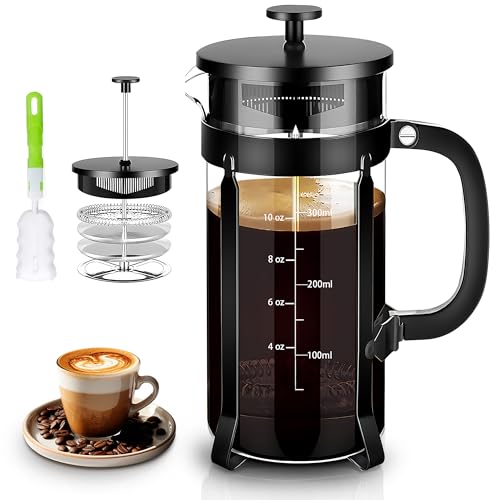 French Press Coffee Maker 304 Stainless Steel Coffee Press (Black / 12 oz)