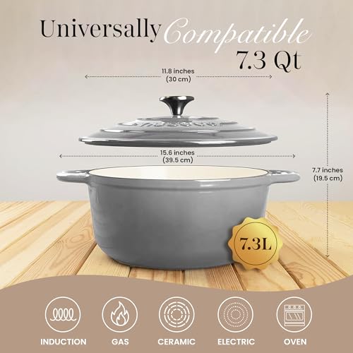 Cast Iron Dutch Oven with Lid (Grey / 7.3-Quart - Deep)