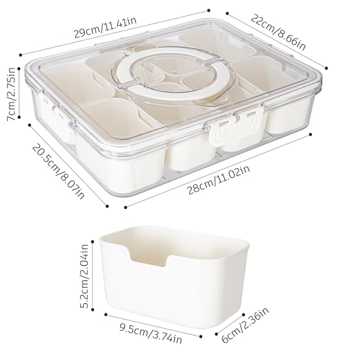Divided Serving Tray with Lid and Handle (White-1 Pack)
