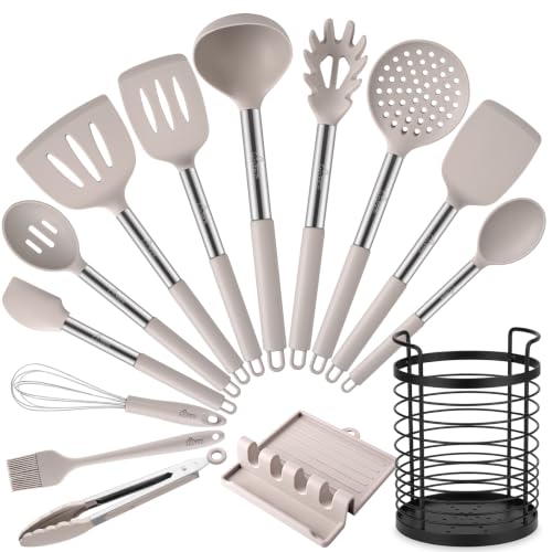Silicone Kitchen Cooking Utensils Set (Khaki)