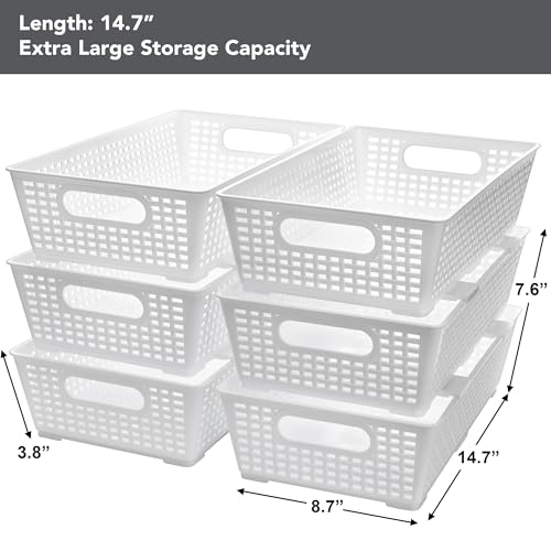 Stackable Woven Plastic Basket (White)
