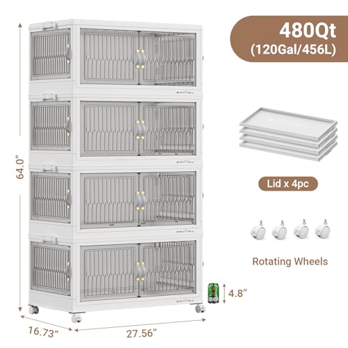 120Gal Stackable Storage Bins with Lids Foldable Boxes (White / 30Gal-4Pack)