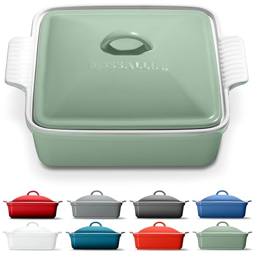 Stoneware Casserole Dish Bakeware with Lid (2.5 Qt / Sage Green)