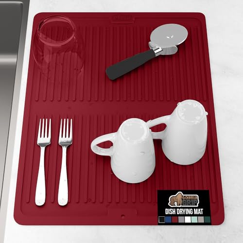 Patented BPA Free Silicone Dish Drying Mat (18" x 16" / Silicone / Red)