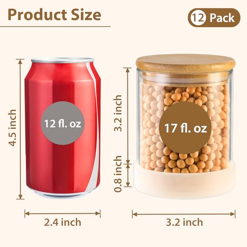 17oz Round Glass Storage Containers with Bamboo Lids (Round/17oz/12pcs / 17oz/12pcs)