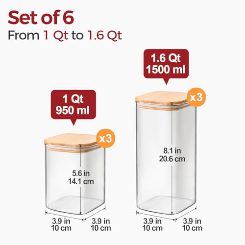 Glass Pantry Storage Containers with Lids 1 (1.6Qt*3+1Qt*3)