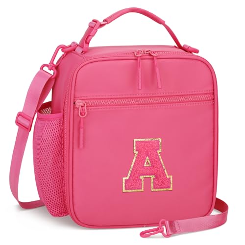 Initial Insulated Lunch Bag for Girls Kids (Rosy Red / A)