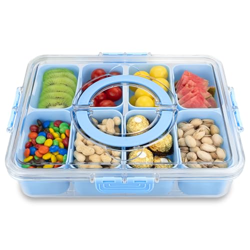 Divided Serving Tray with Lid and Handle (Blue-new-1)