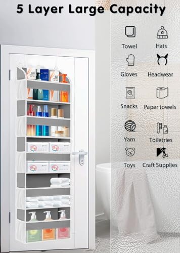 1 Pack Over The Door Storage Organizer with 5 Large Pockets (1 Pack / Light Gray)