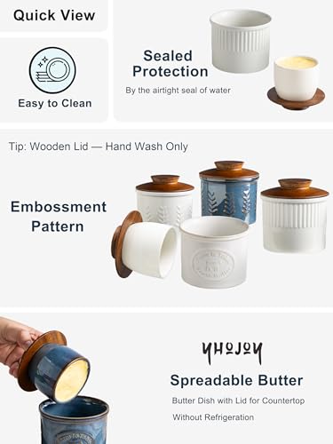 Butter Crock with Lid for Countertop (White / Stripe-3.94"dia)