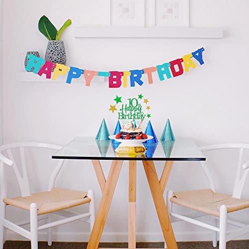 Green Gold 10th Birthday Cake Topper with Glittery Stars (7 Count)