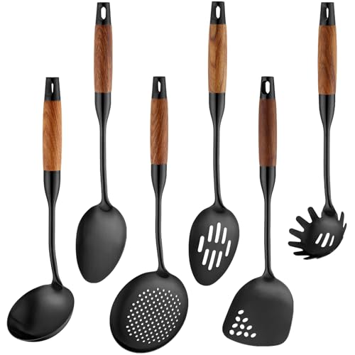 18 10 Stainless Steel Kitchen Utensils Set (Large / BLACK-6 Pieces)