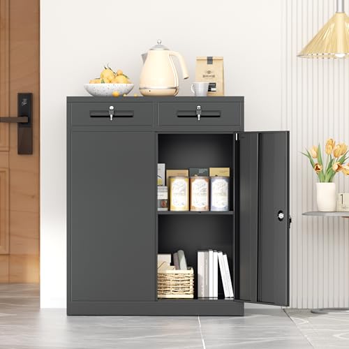 Metal Garage Storage Cabinet with Doors and Shelves (Black / 36")