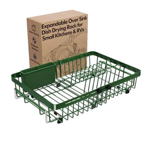 Green Expandable Dish Drying Rack Over The Sink with Anti Slip Grip (Green / For 13-30" W Sink)