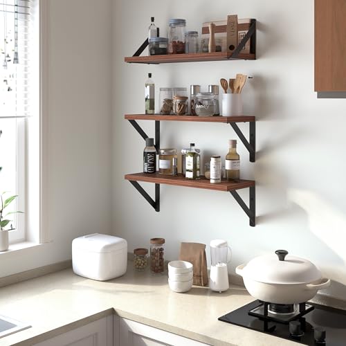 Floating Shelves for Wall (Walnut / 15.75"W x 5.9"D x 5.4"H,Set of 3)
