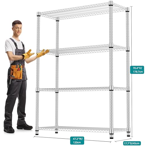 4 Tiers Shelf Metal Storage Shelves 2640 lbs Steel Storage Shelving Utility Shelving Unit Steel Organizer Wire Rack for Home (4 tier, 17.7"D x 47.2"W x 70.3"H / Chrome)