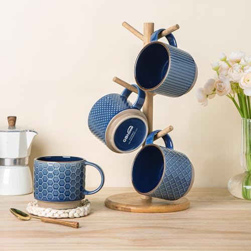 12 OZ Stackable Coffee Mugs Set of 4 (Moonlight Blue / 12oz (With Stand))