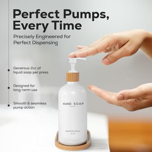 White Glass Hand and Dish Soap Dispenser Set by Brighter Barns (White Hd)