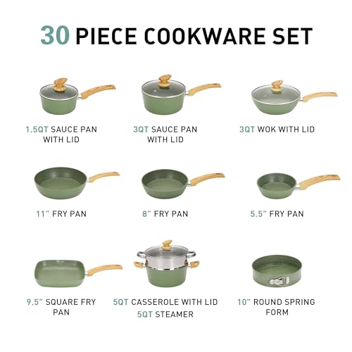 Pots and Pans Set (Green / 30-piece)