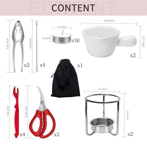 Crab Crackers and Tools Set with 2 Crab Leg Cracker (butter warmers)