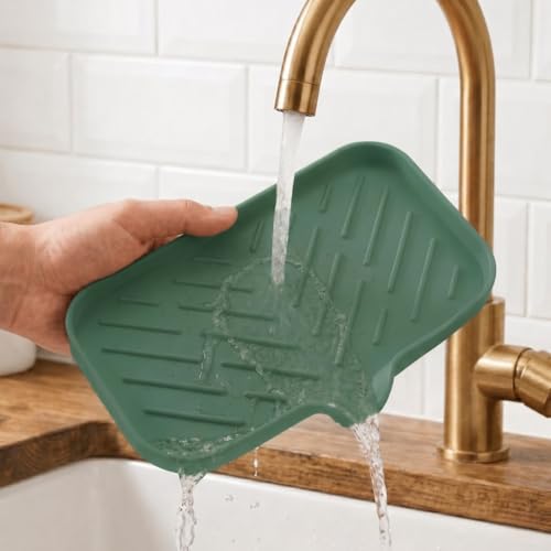 Silicone Soap Dish with Drain Spout (Green / M(9.6"×5.3"))