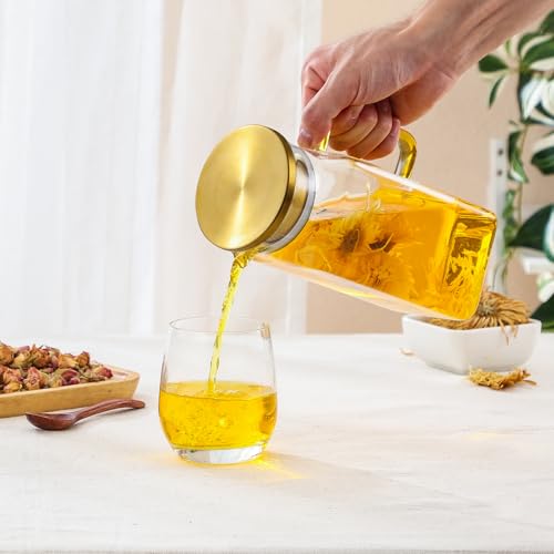 40 oz 1.2Liter Square Glass Pitcher with Lid and Spout (Gold / 40.6 Ounces)