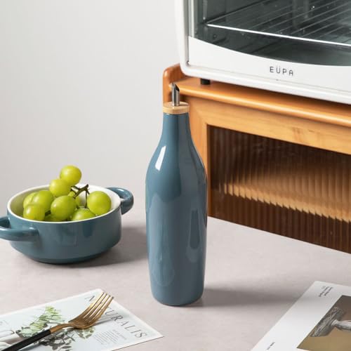 Sweejar Glossy Ceramic Olive Oil Dispenser Bottle with Spout (Glossy Fog Blue / 17 Oz(Glazed))