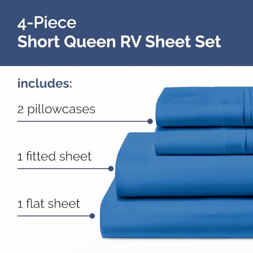 Short Queen Size 4 Piece Bed Sheet Set (19 - Royal Blue / Short Queen)