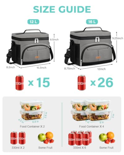 Lunch Box for Men Women Insulated Lunch Tote Cooler Bag Lunchbox (Light Grey / Large)