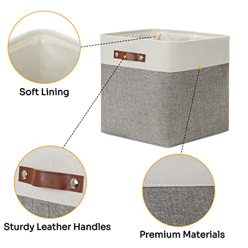 13 inch Fabric Storage Cubes 4 Pack Foldable Baskets (White&Grey / Cube/4P-13"x13"x13")