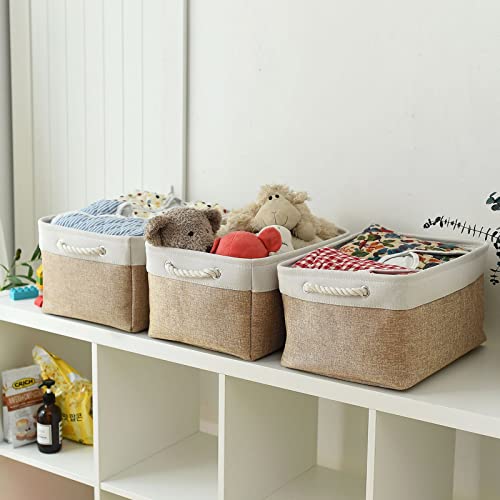 Fabric Storage Baskets (White&Khaki / Large (Pack of 3))