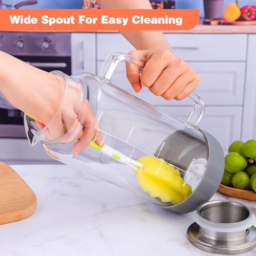 68oz Glass Pitcher with Lid and Handle for Fridge (Grey Silicone)