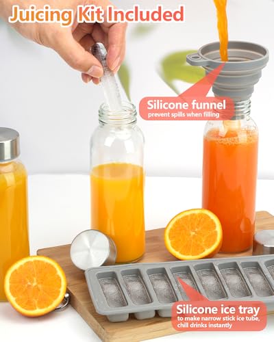 10 oz Glass Juice Bottles with Stainless Steel Gold Lid Leak Proof