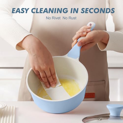 Ceramic Nonstick Saucepan with Lid 2.0QT (Glacier Blue / 2 Quarts)