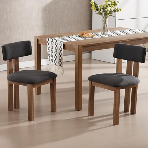 Dining Chairs Set of 2 Linen Fabric Diner Chairs Farmhouse Wood Chairs for Kitchen and Dining Room (2 Count)