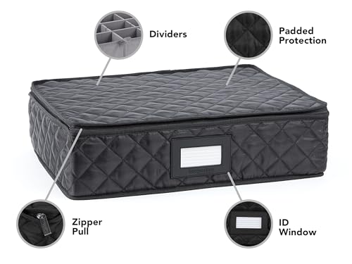 Flatware Storage Case with Removable Trays (Black Quilted Polyester / 15.5 x 11.5 x 3.5)