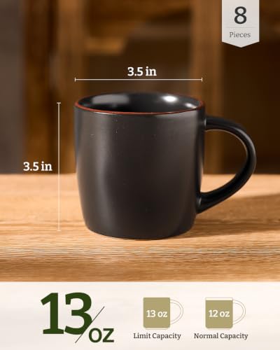 Mercury Coffee Mugs 13 oz (Mercury-Black / 8 Count (Pack of 1))